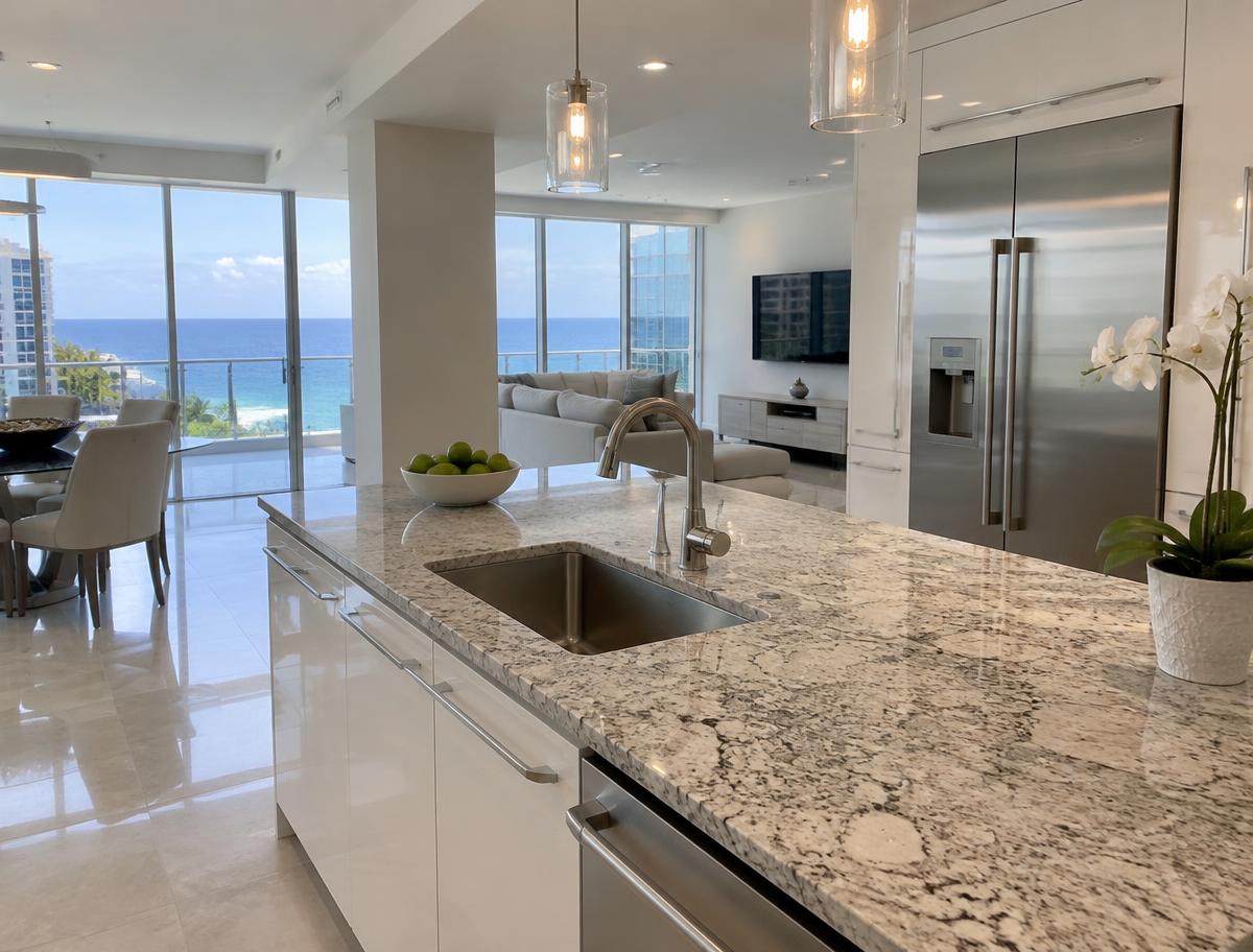 Bright South Florida condominium kitchen prepared for inspection
